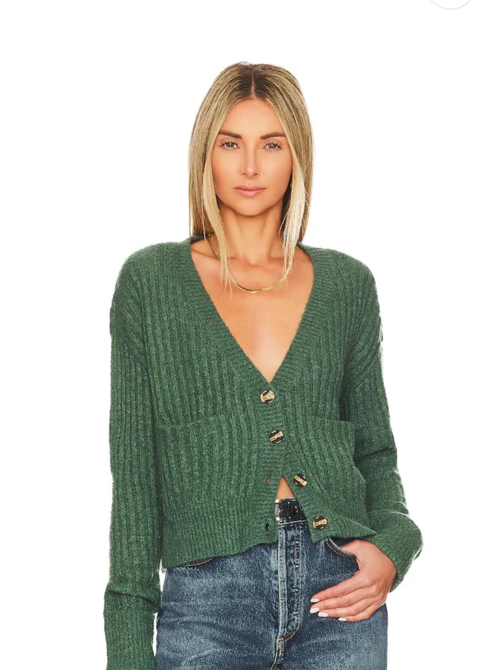 Lovers + Friends Textured Green Button-Front Cardigan